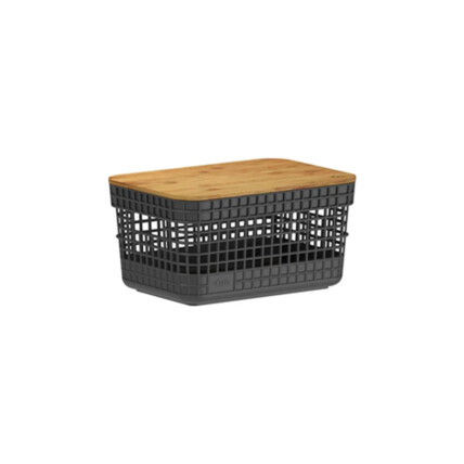 Cesto Organizador Grid Com Tampa De Bambu 2,5 Litros - Preto